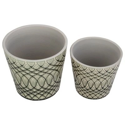 Napa Home & Garden Set of 2 Black and Gray Geometric Patterned Planters 6.5" 4 Napa Home & Garden Set of 2 Black and Gray Geometric Patterned Planters 6.5" - Image 2
