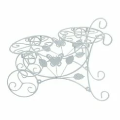 Northlight 14.5" Two Tier White Butterfly Garden Patio Cart Outdoor Flower Pot Holder