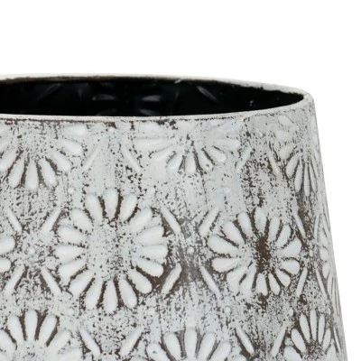 Antique White Embossed Floral Pattern Metal Planter - Foreside Home & Garden 3 Antique White Embossed Floral Pattern Metal Planter - Foreside Home & Garden - Image 2