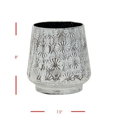Antique White Embossed Floral Pattern Metal Planter - Foreside Home & Garden 6 Antique White Embossed Floral Pattern Metal Planter - Foreside Home & Garden - Image 5