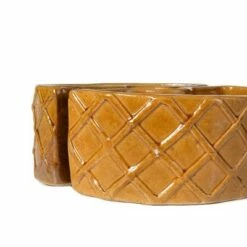 4.75" Handmade Glazed Ceramic Trellis Umbrella Half Moon Shaped Planter Gold - Alfresco Home LLC