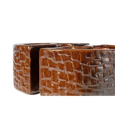 Handmade Glazed Ceramic Cobblestone Umbrella Half Moon Shaped Planter Brown - Alfresco Home LLC 4 Handmade Glazed Ceramic Cobblestone Umbrella Half Moon Shaped Planter Brown - Alfresco Home LLC - Image 2