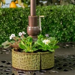 Handmade Glazed Ceramic Cobblestone Umbrella Half Moon Shaped Planter Green - Alfresco Home LLC