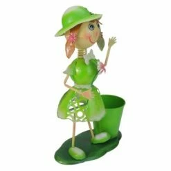 Northlight 17" Girl with Flower Decorative Spring Outdoor Garden Planter - Green/Pink