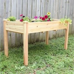 Sunnydaze Decor Sunnydaze Outdoor Wood Elevated Rectangular Standing Garden Planter Box For Flower, Herb and Vegetable Gardening - 24.5" W x 48.5" D x 27.5" H - Brown