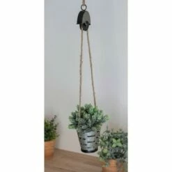 Olive Bucket Galvanized Metal and Jute Hanging Planter with Pulley - Foreside Home & Garden -Cheap Planters Store unnamed file 5782