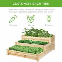 Best Choice Products 3-Tier Fir Wood Raised Garden Bed Planter Kit for Plants, Vegetables, Outdoor Gardening - Natural
