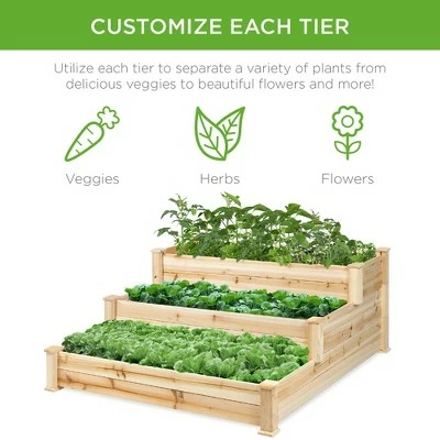 Best Choice Products 3-Tier Fir Wood Raised Garden Bed Planter Kit for Plants, Vegetables, Outdoor Gardening - Natural 3 Best Choice Products 3-Tier Fir Wood Raised Garden Bed Planter Kit for Plants, Vegetables, Outdoor Gardening - Natural