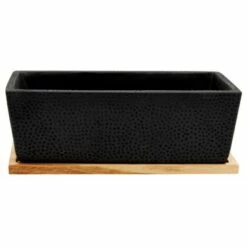 Juvale Black Rectangle Cement Planter Indoor Outdoor with Wooden Drainage Base (8.34 x 4 x 3 in) -Cheap Planters Store unnamed file 5801