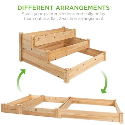 Best Choice Products 3-Tier Fir Wood Raised Garden Bed Planter Kit for Plants, Vegetables, Outdoor Gardening - Natural 5 Best Choice Products 3-Tier Fir Wood Raised Garden Bed Planter Kit for Plants, Vegetables, Outdoor Gardening - Natural - Image 3