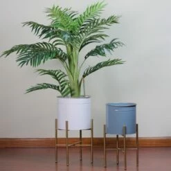 Raz Imports 19" Cylindrical Indoor Planters with Base 2pc - White/Gray