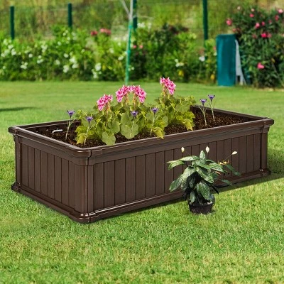 Costway 48''x24'' Raised Garden Bed Rectangle Plant Box Planter Flower Vegetable Brown 4 Costway 48''x24'' Raised Garden Bed Rectangle Plant Box Planter Flower Vegetable Brown - Image 2
