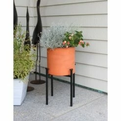 15"H Cylinder Planter Pot Burnt Sienna Galvanized Steel with 4-Legged Black Wrought Iron Plant Stand - ACHLA Designs -Cheap Planters Store unnamed file 5871
