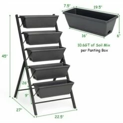 Costway Set of 2 4 FT Vertical Raised Garden Bed 5-Tier Planter Box for Patio Balcony