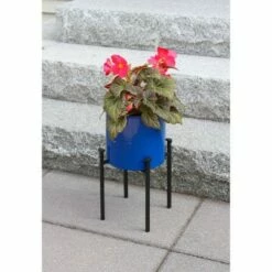 15"H Cylinder Planter Pot French Blue Galvanized Steel with 4-Legged Black Wrought Iron Plant Stand - ACHLA Designs -Cheap Planters Store unnamed file 5907