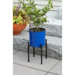 15"H Cylinder Planter Pot French Blue Galvanized Steel with 4-Legged Black Wrought Iron Plant Stand - ACHLA Designs -Cheap Planters Store unnamed file 5908