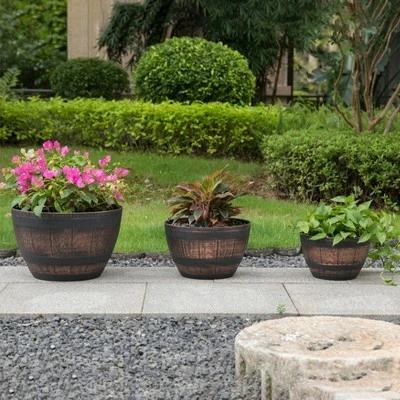 Gardenised Brown Outdoor Rustic Half Barrel Flower Garden Planter Bowl, Plastic 9 Gardenised Brown Outdoor Rustic Half Barrel Flower Garden Planter Bowl, Plastic - Image 7