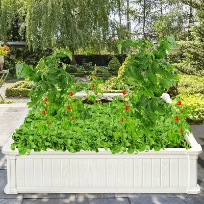Costway 48.5'' Raised Garden Bed Square Plant Box Planter Flower Vegetable White 6 Costway 48.5'' Raised Garden Bed Square Plant Box Planter Flower Vegetable White - Image 4