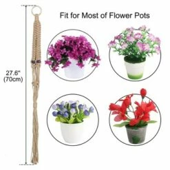 Unique Bargains Garden Macrame Handmade DIY Flower Plant Hanging Rope Planters Beige 27.6 Inch 2 Pcs