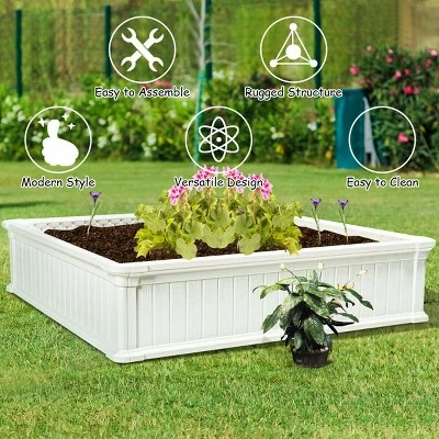 Costway 48.5'' Raised Garden Bed Square Plant Box Planter Flower Vegetable White 9 Costway 48.5'' Raised Garden Bed Square Plant Box Planter Flower Vegetable White - Image 7