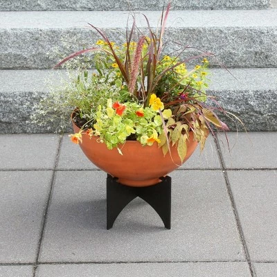 ACHLA Designs 13.7516" Burnt Sienna Galvanized Steel Planter Bowl with Black Wrought Iron Plant Stand 4 ACHLA Designs 13.7516" Burnt Sienna Galvanized Steel Planter Bowl with Black Wrought Iron Plant Stand - Image 2