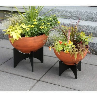 ACHLA Designs 13.7516" Burnt Sienna Galvanized Steel Planter Bowl with Black Wrought Iron Plant Stand 5 ACHLA Designs 13.7516" Burnt Sienna Galvanized Steel Planter Bowl with Black Wrought Iron Plant Stand - Image 3