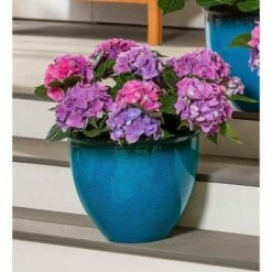 Plow & Hearth Colorful Faux Glazed Ceramic Self-Watering Planter