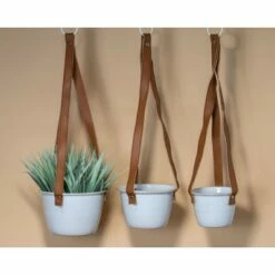 Set of 3 Antique White Enamel Metal and Faux Leather Straps Hanging Planter - Foreside Home & Garden -Cheap Planters Store unnamed file 6072