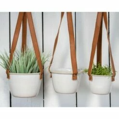 Set of 3 Antique White Enamel Metal and Faux Leather Straps Hanging Planter - Foreside Home & Garden -Cheap Planters Store unnamed file 6074