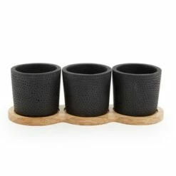 Farmlyn Creek 4 Piece Set Round Black Cement Planter Indoor Outdoor with Modern Wood Base, 8.8 x 3.15 x 2.67 in -Cheap Planters Store unnamed file 6104