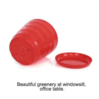 Unique Bargains Parterre Farm Home Plastic Round Design With Tray Flower Cactus Planters Red 1 Pc 3 Unique Bargains Parterre Farm Home Plastic Round Design With Tray Flower Cactus Planters Red 1 Pc - Image 2
