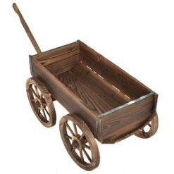 Costway Wood Wagon Flower Planter Pot Stand Garden W/Wheels -Cheap Planters Store unnamed file 6163