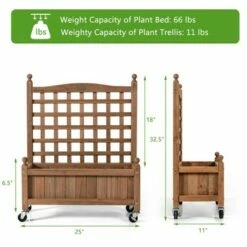 Costway 32in Wood Planter Box w/Trellis Mobile Raised Bed for Climbing Plant