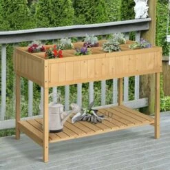 Outsunny Wooden Raised Garden Bed with 8 Slots, Elevated Planter Box Stand with Open Shelf for Limited Garden Space to Grow Herbs, Vegetables -Cheap Planters Store unnamed file 6186