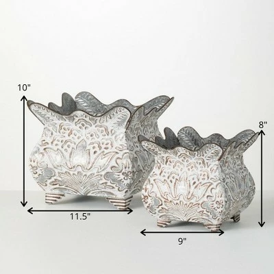 Sullivans Flourish Scalloped Metal Planter Set of 2, 10"H & 8"H Gray 6 Sullivans Flourish Scalloped Metal Planter Set of 2, 10"H & 8"H Gray - Image 4