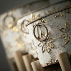 Sullivans Flower Burst Metal Planter On Stand Set of 3, 16"H, 13.5"H & 11.25"H White