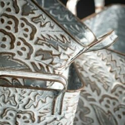 Sullivans Flourish Handled Metal Planter Set of 3, 9.5"H, 8.5"H & 7.5"H Gray