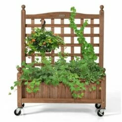 Costway 32in Wood Planter Box w/Trellis Mobile Raised Bed for Climbing Plant -Cheap Planters Store unnamed file 624