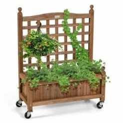Costway 32in Wood Planter Box w/Trellis Mobile Raised Bed for Climbing Plant -Cheap Planters Store unnamed file 625