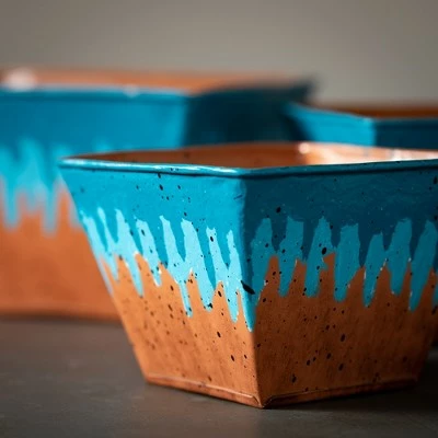 Sullivans Waterfall Edge Square Metal Planters Set of 3, 4.75"H, 4.25"H & 4"H Multicolored 3 Sullivans Waterfall Edge Square Metal Planters Set of 3, 4.75"H, 4.25"H & 4"H Multicolored