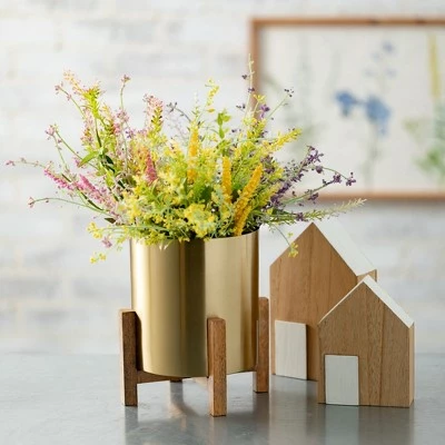 Sullivans Brass Planter Pair On Stands Set of 2, 8.25"H & 6.75"H Gold 4 Sullivans Brass Planter Pair On Stands Set of 2, 8.25"H & 6.75"H Gold - Image 2