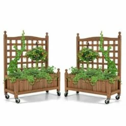 Costway 32in Wood Planter Box w/Trellis Mobile Raised Bed for Climbing Plant -Cheap Planters Store unnamed file 627
