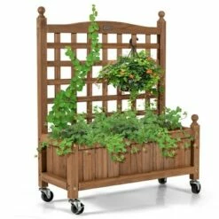 Costway 32in Wood Planter Box w/Trellis Mobile Raised Bed for Climbing Plant -Cheap Planters Store unnamed file 628