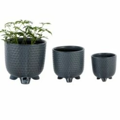 Olivia & May Set of 3 Ceramic Planter with Legs Black - Olivia & May
