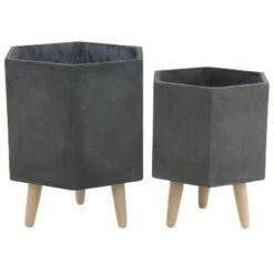 Set of 2 Farmhouse Hexagonal Ceramic and Fiber Clay Planters with Stands - Olivia & May Dark Gray -Cheap Planters Store unnamed file 6305