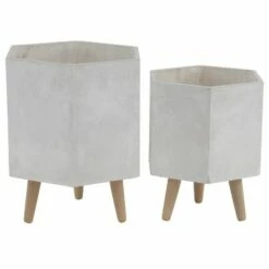 Set of 2 Farmhouse Hexagonal Ceramic and Fiber Clay Planters with Stands - Olivia & May Dark Gray -Cheap Planters Store unnamed file 6306