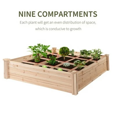 Outsunny 4ft x 4ft Backyard Patio Wooden Raised Garden Bed Planter Box with Segmented Growing Grid for Plants & Herbs - Natural Wood 4 Outsunny 4ft x 4ft Backyard Patio Wooden Raised Garden Bed Planter Box with Segmented Growing Grid for Plants & Herbs - Natural Wood - Image 2