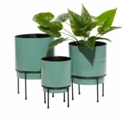 Set of 3 Contemporary Metal Planters - Olivia & May Teal Green