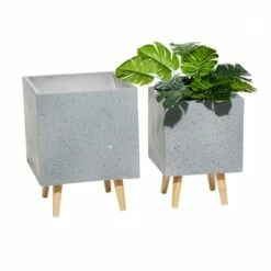Set of 2 Square Contemporary Wood Planters - Olivia & May White