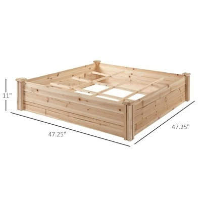 Outsunny 4ft x 4ft Backyard Patio Wooden Raised Garden Bed Planter Box with Segmented Growing Grid for Plants & Herbs - Natural Wood 6 Outsunny 4ft x 4ft Backyard Patio Wooden Raised Garden Bed Planter Box with Segmented Growing Grid for Plants & Herbs - Natural Wood - Image 4